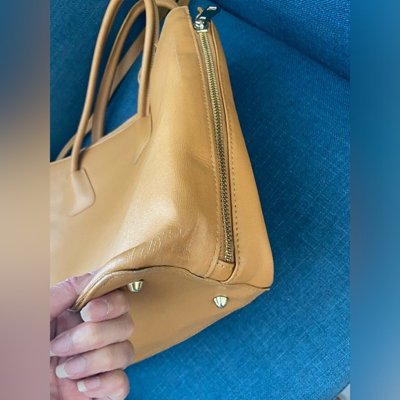 Dorse In Pelle Leather Camel Tote Bag Round Handles & Crossbody Strap Gold - Picture 8 of 17